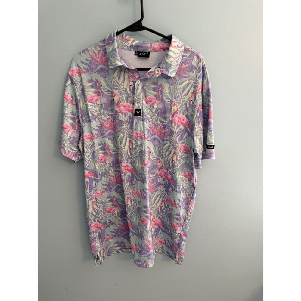 Bad Birdie Flamingo Golf Polo Shirt Mens Large Pastel Tropical Retro Resortcore